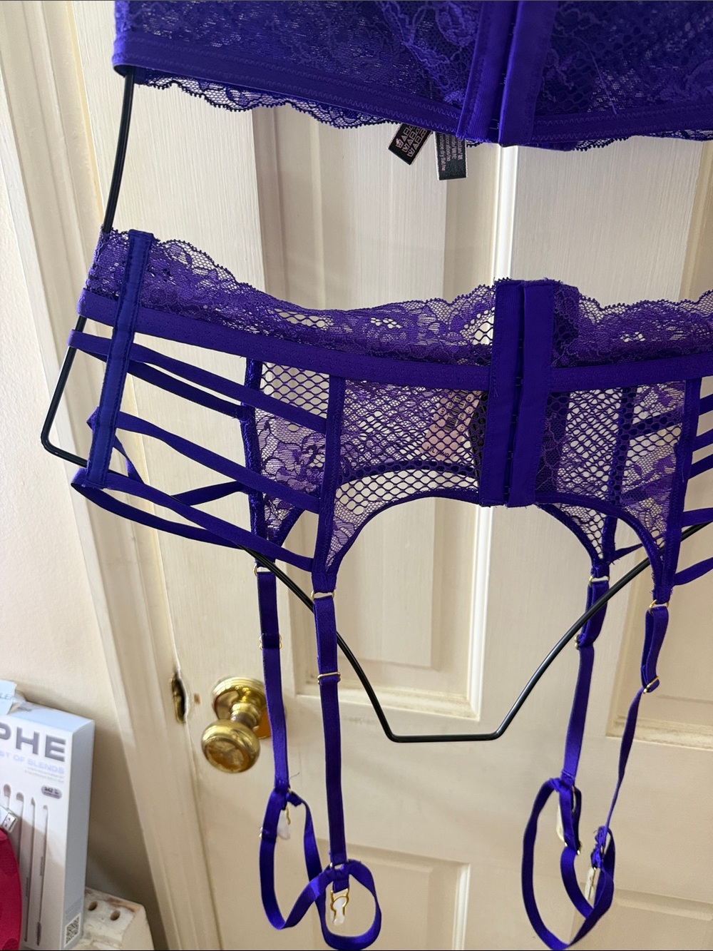 Victoria's Secret Electric Purple Lace Longline Bralette with Thong & Garter Set - Picture 6 of 16